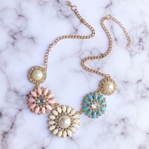 Retro Pastel Floral Medallion Necklace